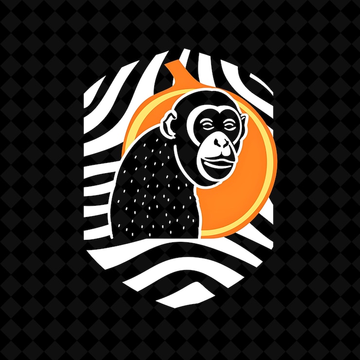 PSD papaya with capuchin monkey silhouette and geometric design creative illustration vector design