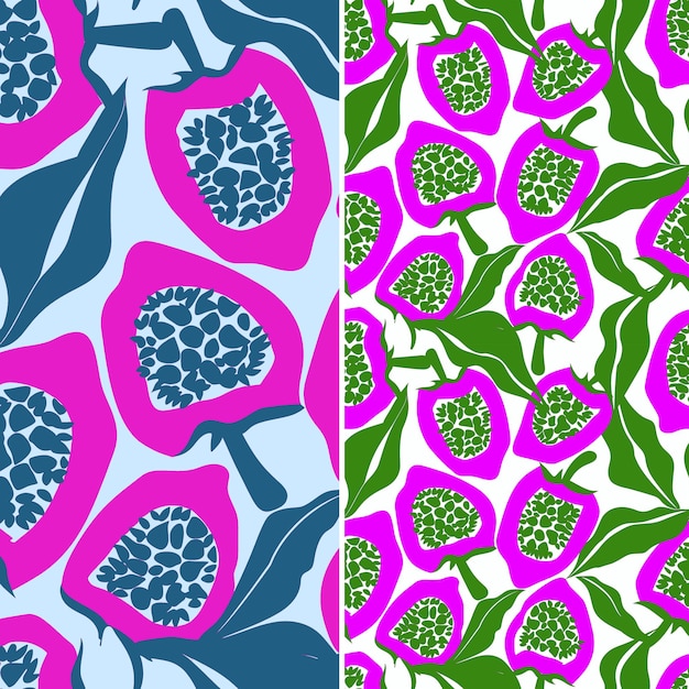 PSD papaya with seed patterns and tropical design with random pa tropical fruit pattern vector design