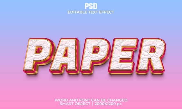 Paper 3d editable text effect Premium Psd with background