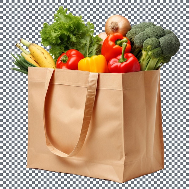 PSD paper bag full of fresh vegetables and fruits