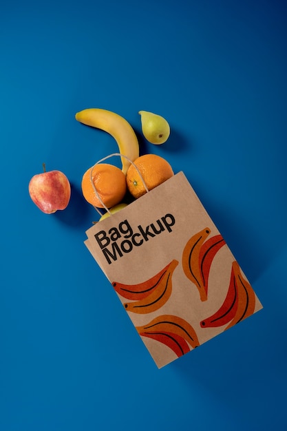 PSD paper bag mock-up with fruits