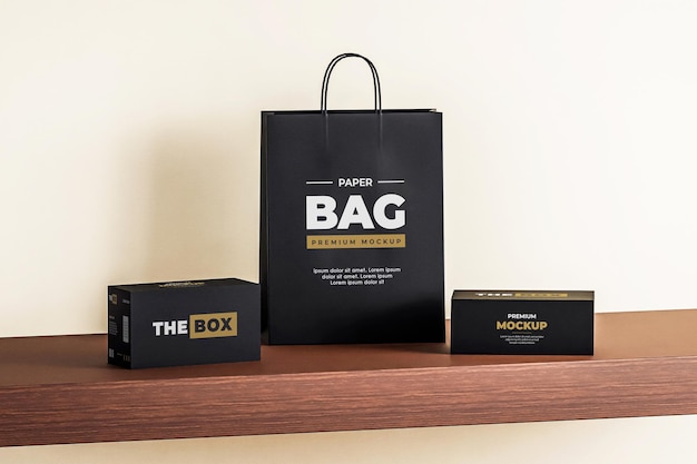 Paper bag mockup box zwart winkelen