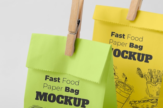 PSD mockup di sacchetto di carta per fast food