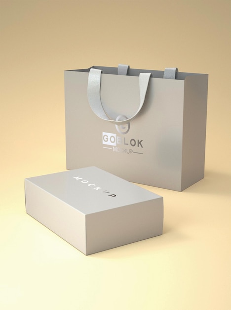 Paper bag mockup with silver color logo