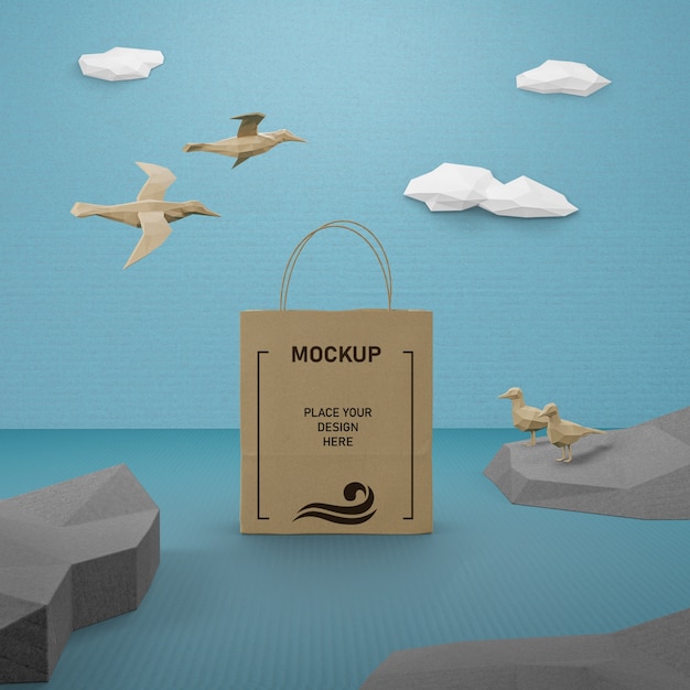 PSD paper bag and sea life concept with mock-up