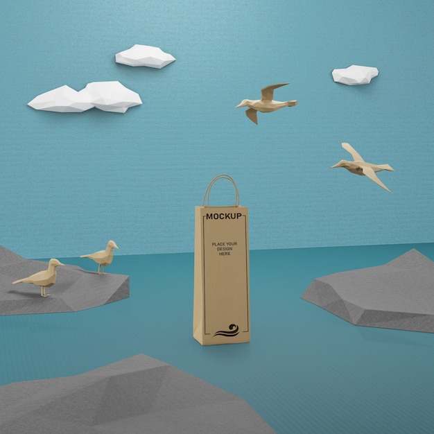 Paper bag and sea life concept with mock-up