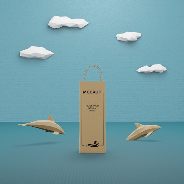 Paper bag and sea life concept with mock-up