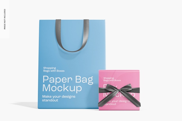 Paper bag with box mockup, front view