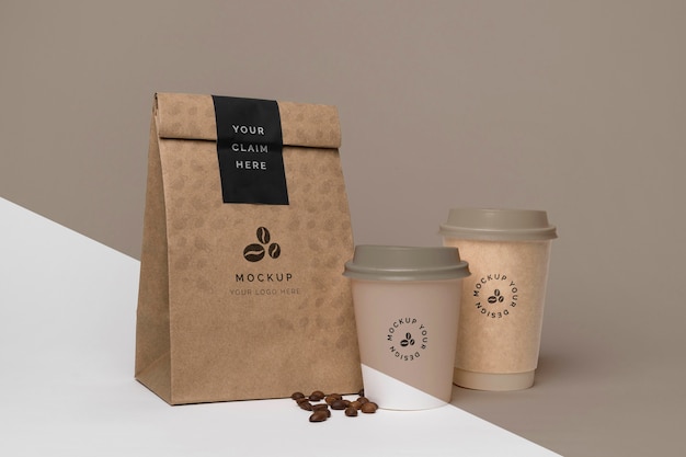 PSD paper bag with coffee mock up