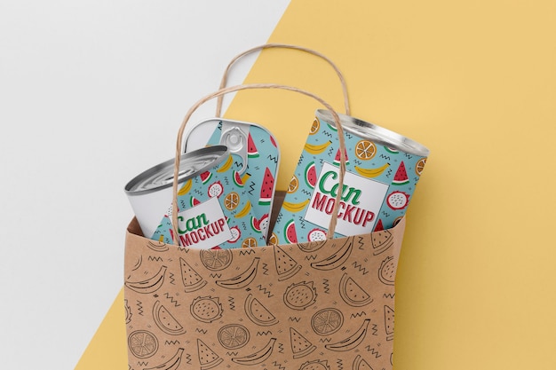 Paper bag with tin cans