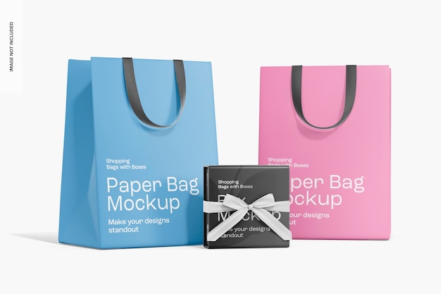 Paper bags with box mockup