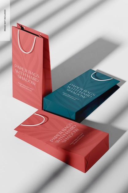 Paper bags with hard shadow mockup