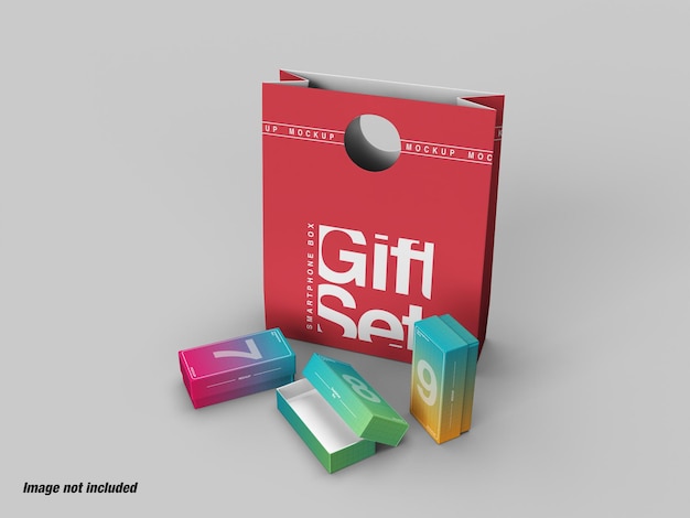 PSD paper box set for gift or smartphone mockup