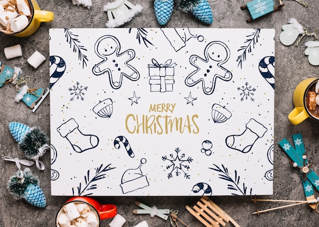 PSD paper card mockup with christmas elements