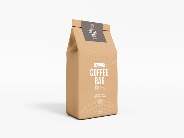 Paper coffee bag with tag packaging mockup