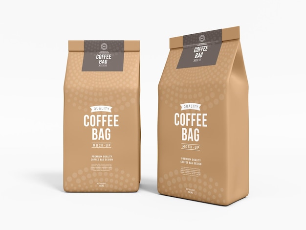 PSD paper coffee bag with tag packaging mockup