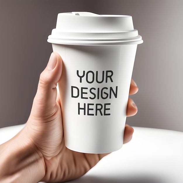 PSD paper coffee cup in a hand mockup