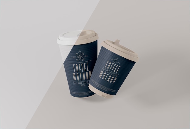 PSD paper coffee cups levitation mockup