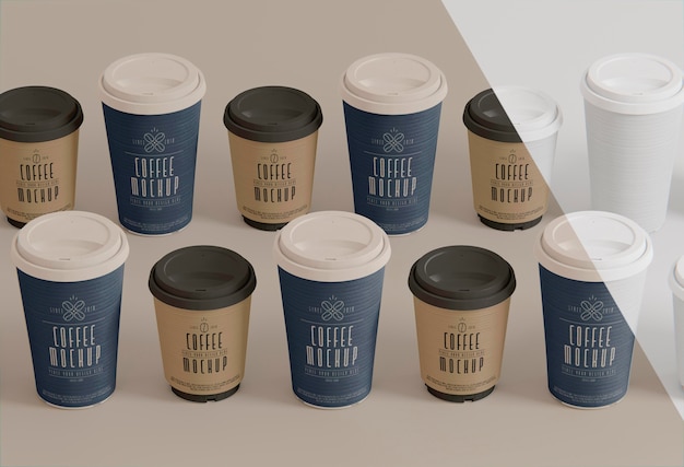 Paper coffee cups mockup high angle