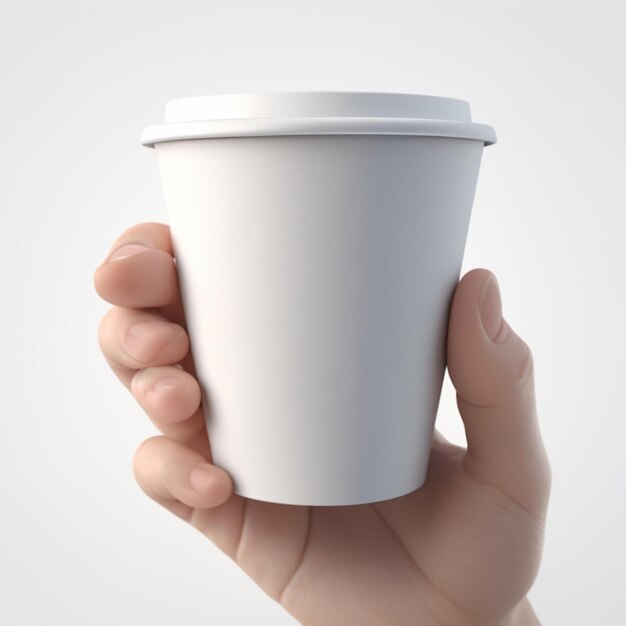 Paper cup in hand psd on a white background