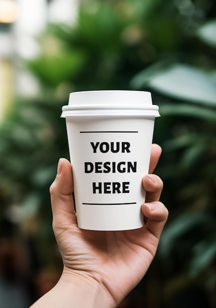 PSD paper cup mockup hand holding