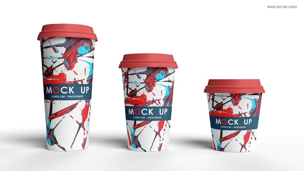 PSD paper cup mockup template three sizes