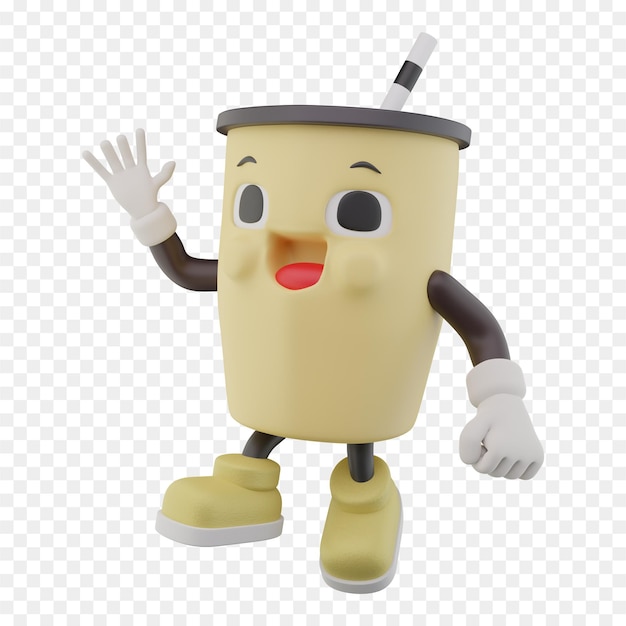 PSD paper cup soft drink 3d character say hello