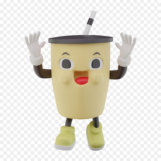 PSD paper cup soft drink character rise two hands