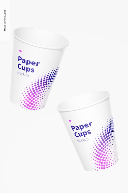 PSD paper cups mockup, floating