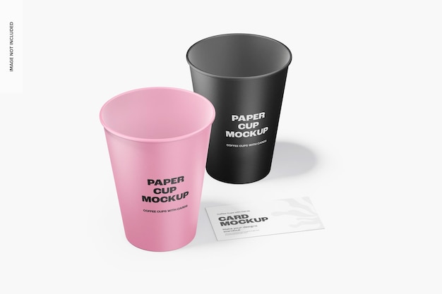 Paper cups with card mockup