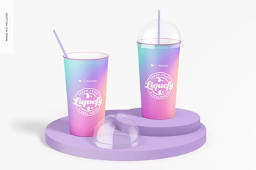 Disposable Smoothie Cups With Dome Lip And Straw - Medium -50Pcs