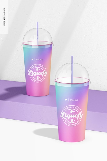 Paper Cups With Plastic Dome Lid Mockup