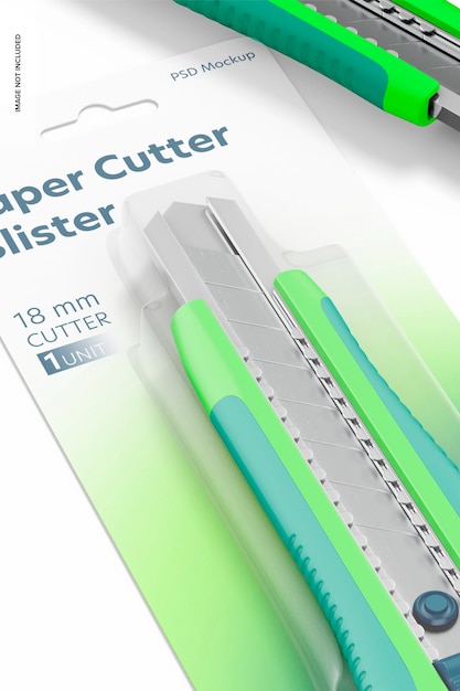 Paper cutter blister mockup, close up