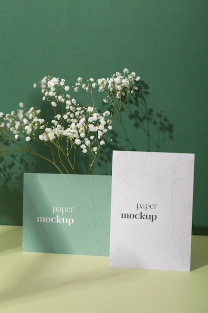 PSD paper elements mockup with flower shadow