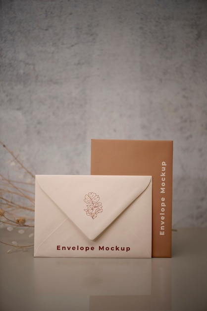 PSD paper envelope mock-up design with flower