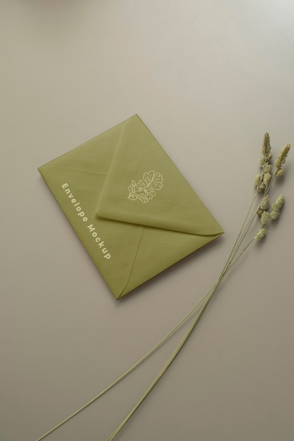 PSD paper envelope mock-up design with flower