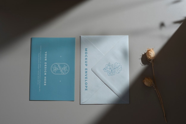 paper envelope mock-up design with flower