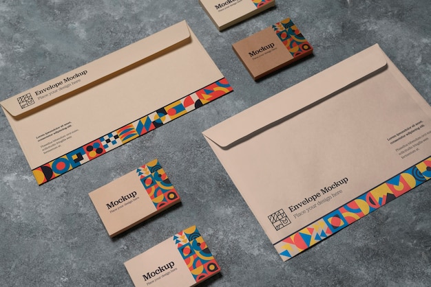 PSD paper envelope mock-up design with geometric shapes