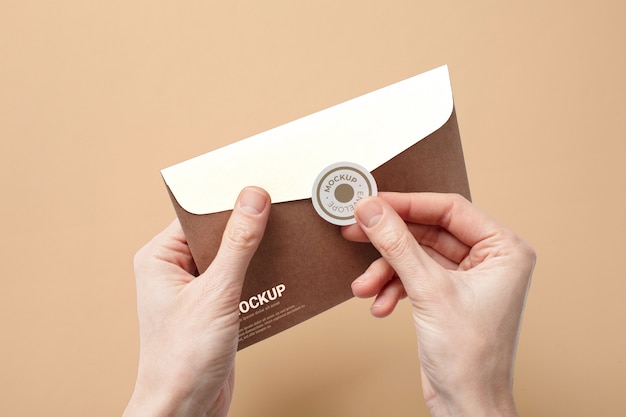 PSD paper envelope mock-up design with sticker