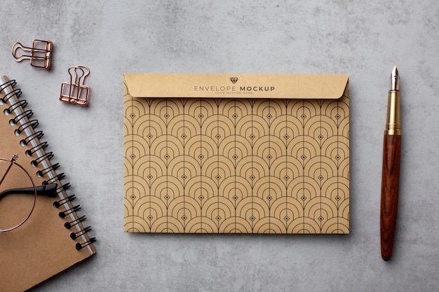 PSD paper envelope mock-up with fountain pen