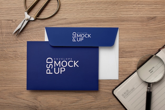 Paper envelope mock-up with magnifying glass