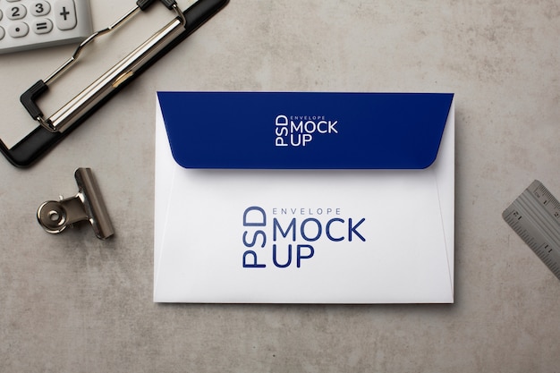 PSD paper envelope mock-up with stationery