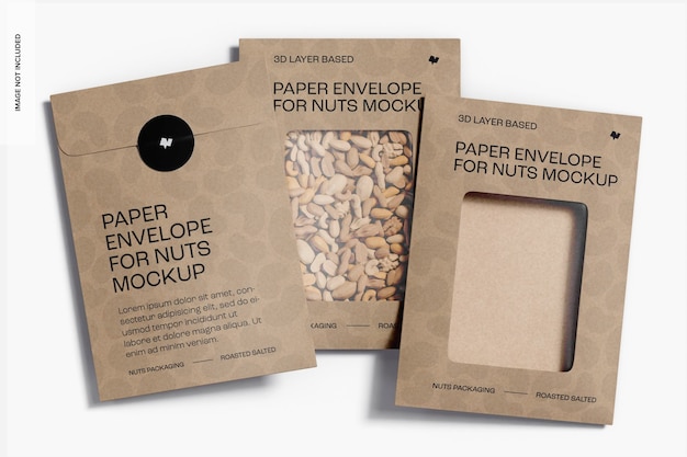 PSD paper envelope for nuts set mockup