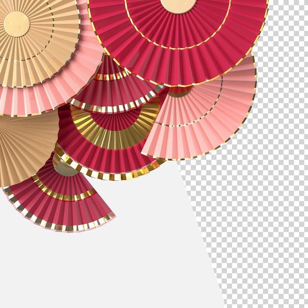 Бумажный веер китайское новогоднее украшение в восточном азиатском стиле концепция фестиваля Счастливый китайский Новый год фон 3D рендеринг