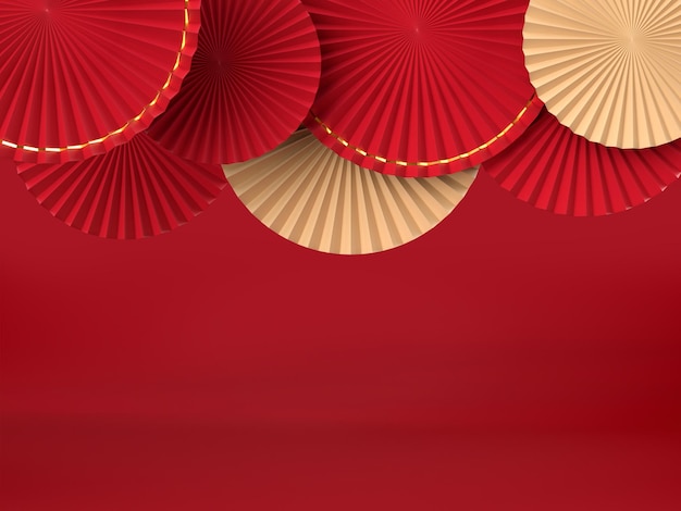 PSD paper fan medallion for new year decoration. concept of happy chinese new year festival background