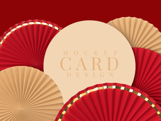 PSD paper fan medallion for new year decoration with card mockup.