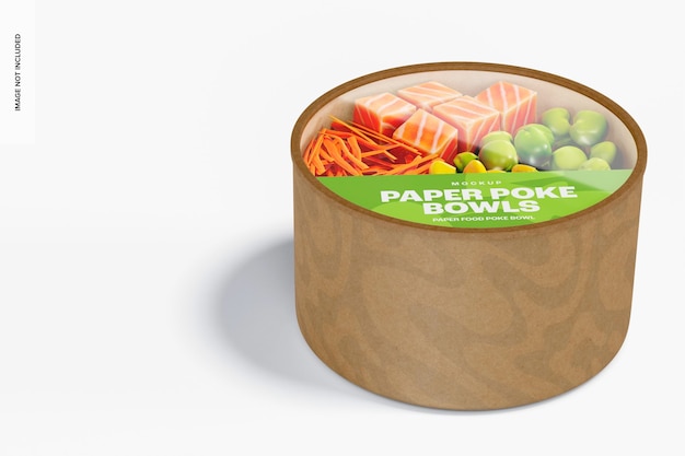 PSD paper food poke bowl mockup, perspective