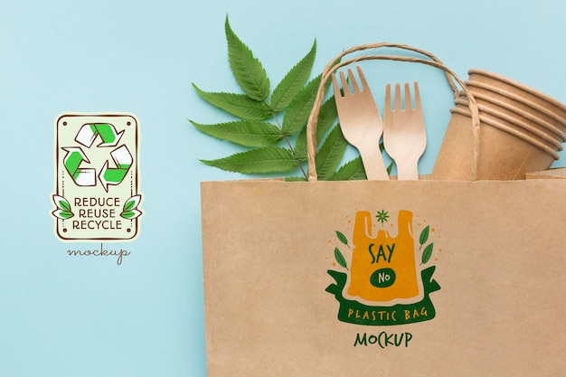 PSD paper forks, cups and bag mock-up