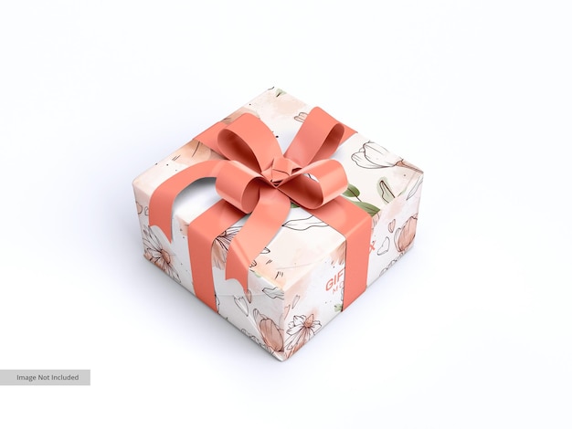 Paper gift box with ribbon mockup