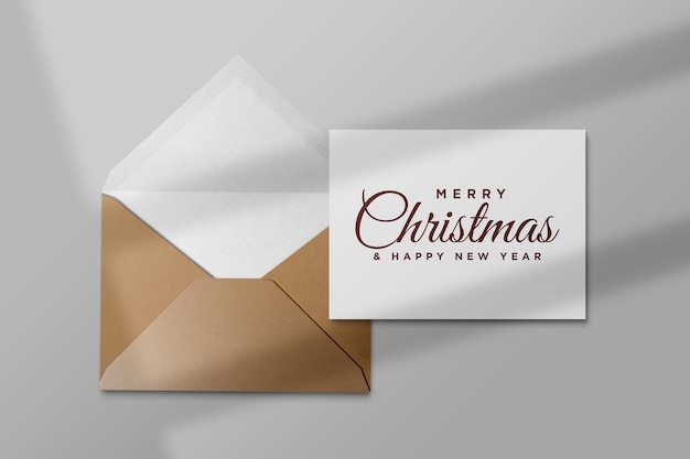 PSD paper greeting card envelope mockup christmas elements with shadow